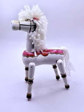 Vintage Christmas Wooden Holiday Rocking Horse yarn Mane-No Rails-Grannycore